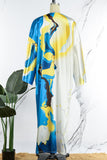 Fashionkova - Sky Blue Casual Street Print Patchwork Cardigan Collar Outerwear