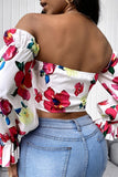 Fashionkova - White Casual Print Backless Off the Shoulder Tops