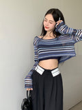 FashionKova - Contrast Striped Crochet Knit Crop Top