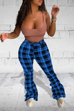 Fashionkova - Red Sexy Plaid Patchwork Boot Cut Mid Waist Speaker Full Print Bottoms