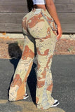 Fashionkova - Green Street Print Camouflage Print Patchwork High Waist Speaker Full Print Bottoms