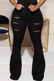 Fashionkova - Army Green Fashion Casual Solid Ripped Regular Trousers