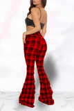 Fashionkova - Red Sexy Plaid Patchwork Boot Cut Mid Waist Speaker Full Print Bottoms