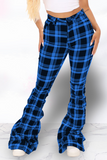 Fashionkova - Red Sexy Plaid Patchwork Boot Cut Mid Waist Speaker Full Print Bottoms