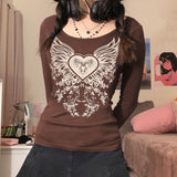 FashionKova - Grunge Heart Wings Print Shirt